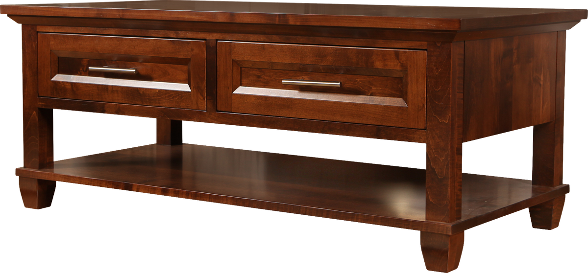 Algonquin Coffee Table with 2 drawers in finished brown maple