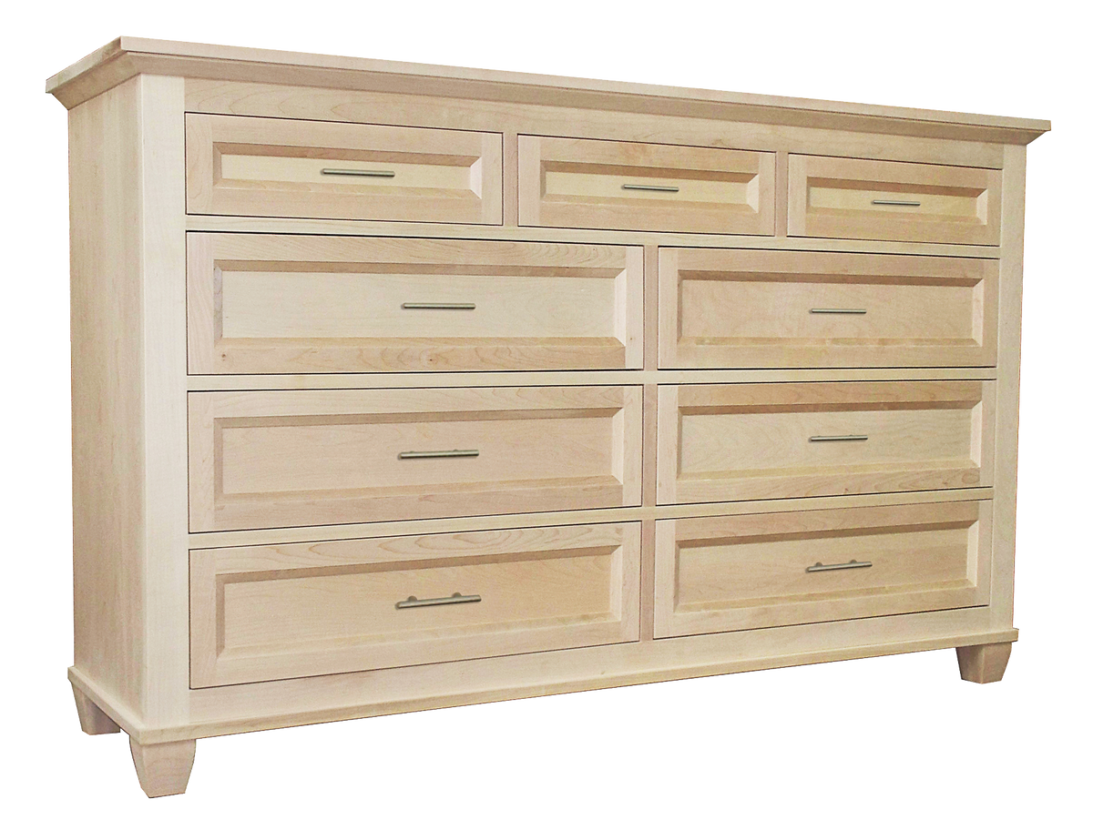 Algonquin 9 drawer dresser in unfinished brown maple