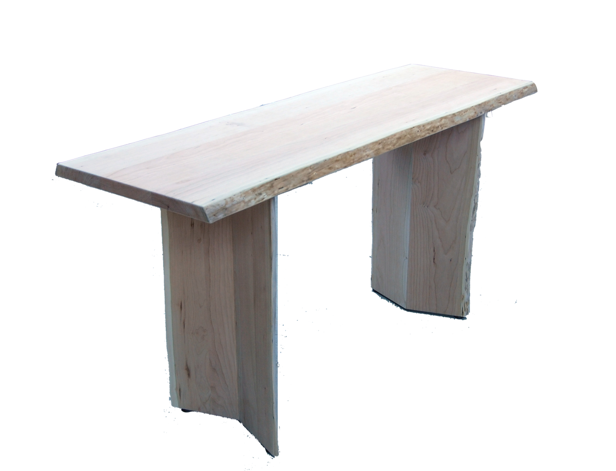 Arcadia server with live edge in unfinished wormy maple