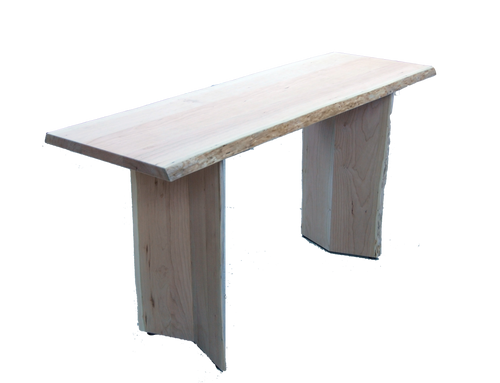 Arcadia server with live edge in unfinished wormy maple